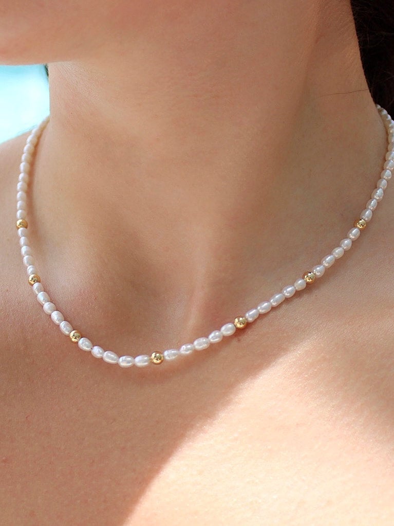 Half Beaded Half Pearl Necklace  Grain of Sand by Aneth Handcrafted Jewelry