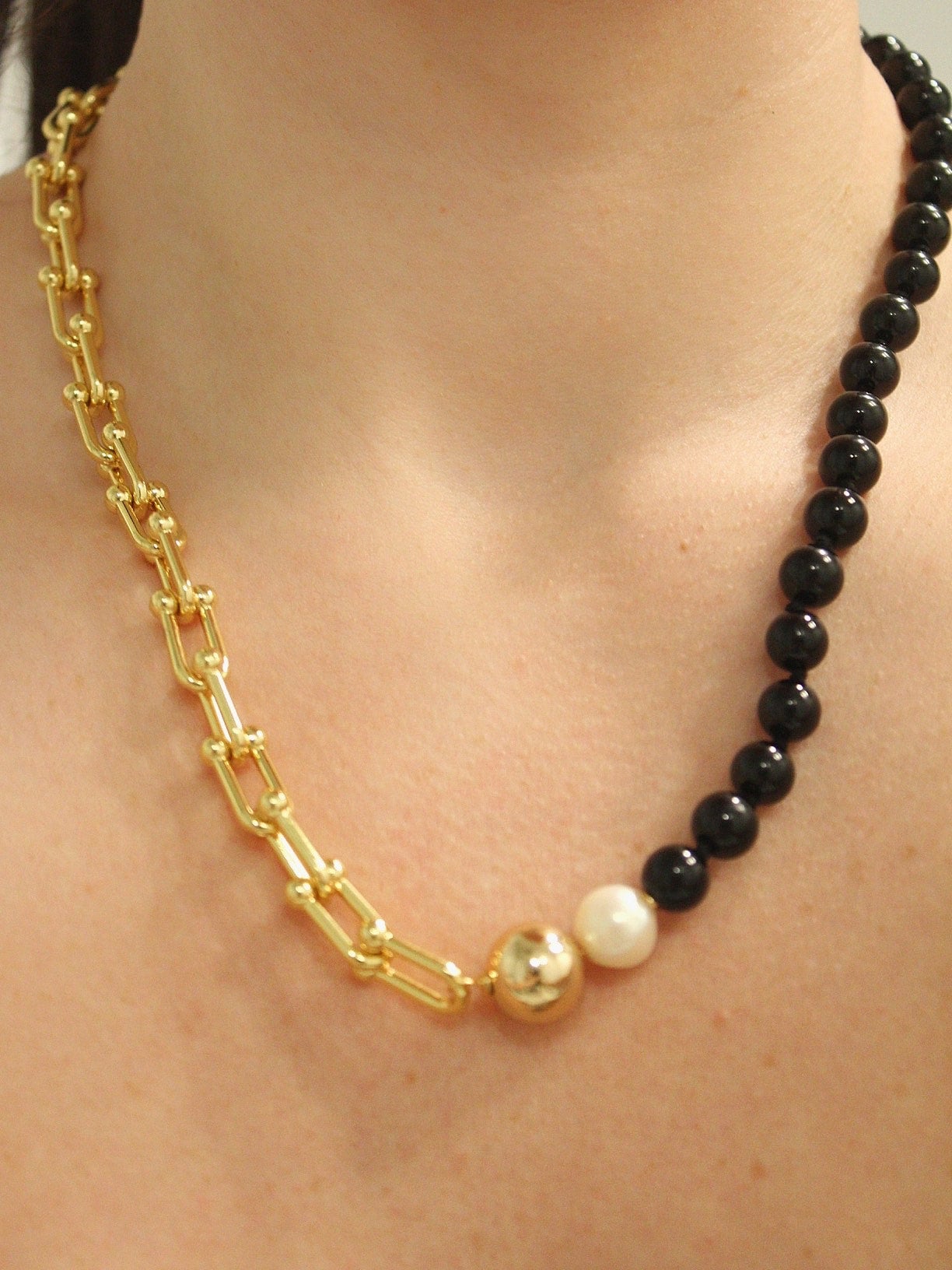 Blue Opal and Black Onyx with Pearl Charm 2-Side Pendant Necklace-Retro  Gold – N9NEMUSES